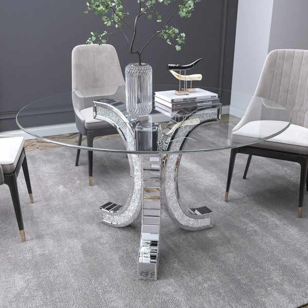 Rosdorf Park Douty 52'' Mirror Glass Pedestal Dining Table with